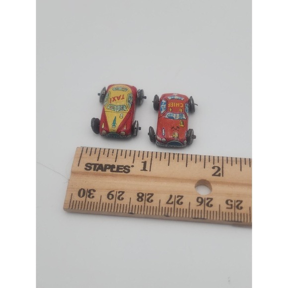 Vintage miniature doll house tin toy cars - Taxi & Police Chief - Picture 2 of 7